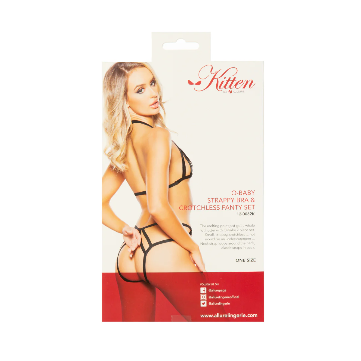 Kitten by Allure O-Baby Strappy Bra & Crotchless Panty Set – Black – O/S