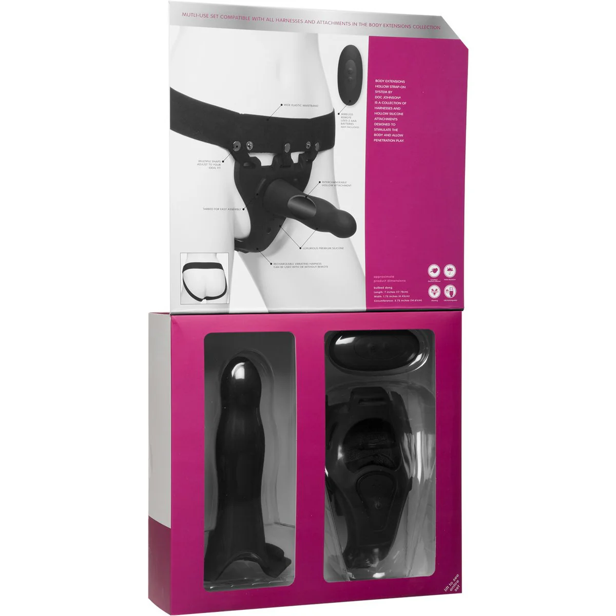 Doc Johnson Body Extensions – Be Aroused 2 Piece Strap-On Set with Vibrating Harness