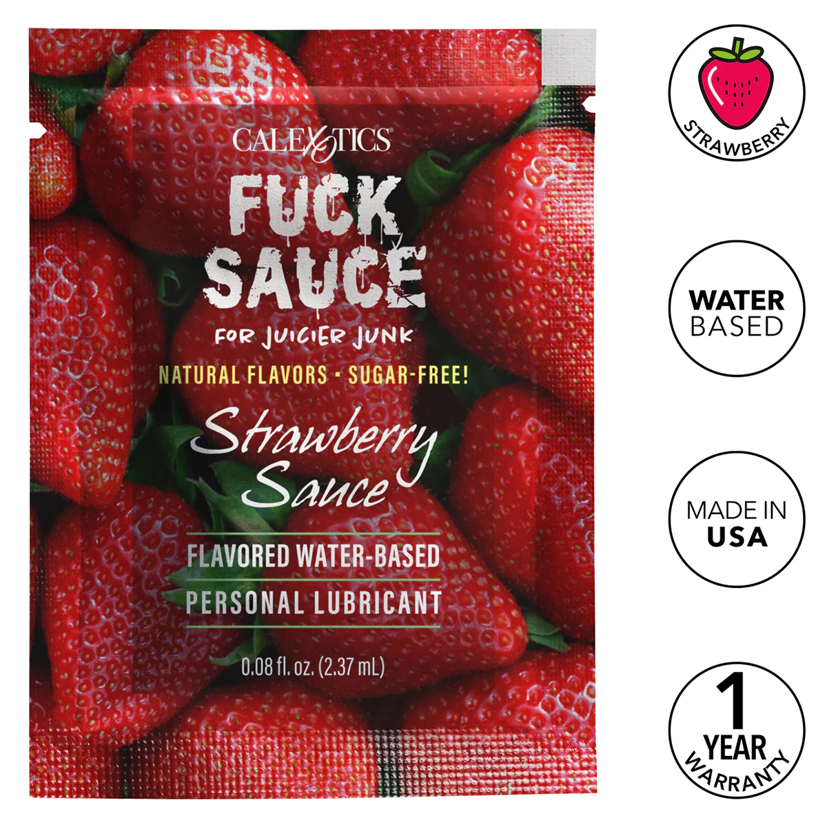 CalExotics – Fuck Sauce – Water-Based Personal Lubricant – Strawberry – Sachet - 0.08 fl.oz/2.37ml