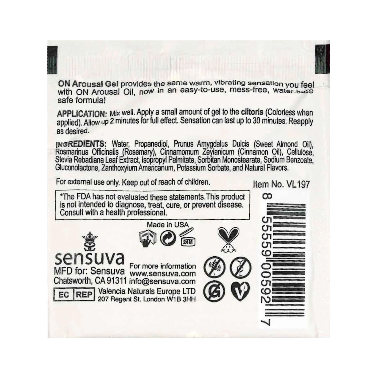 Sensuva – ON - For Her - Arousal Gel – Coffee Cake - Foil 4ml/0.13 fl oz.