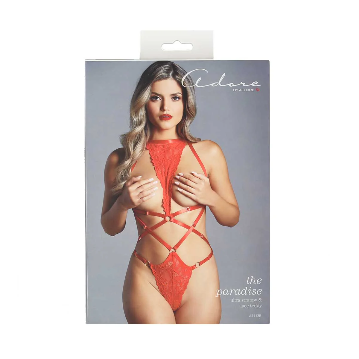 Allure – Adore – The Paradise Ultra Strappy & Lace Teddy – Red – One Size