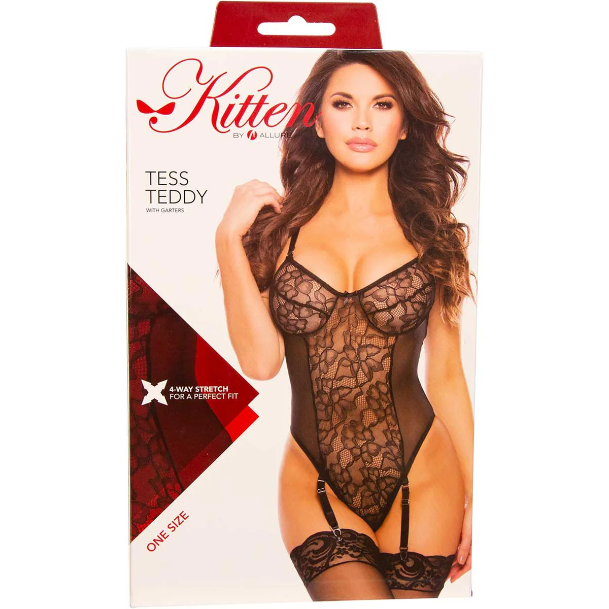 Allure Kitten - Tess Teddy with Garters - Black - One Size Fits Most