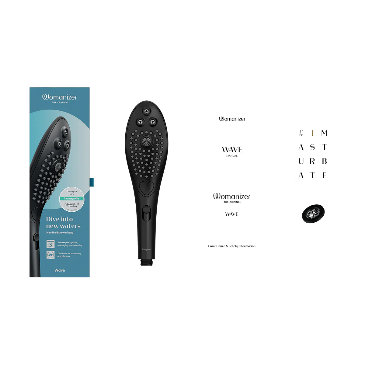 Womanizer® - Wave - Combined Shower Head & Water Massage Clitoral Stimulator - Black