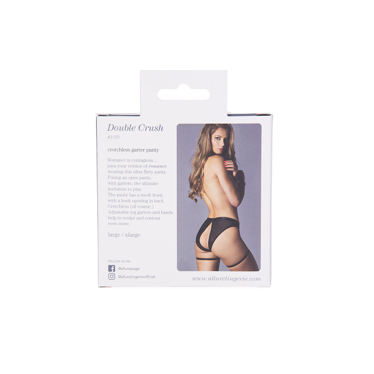 Adore by Allure Double Crush Crotchless Garter Panty - Black
