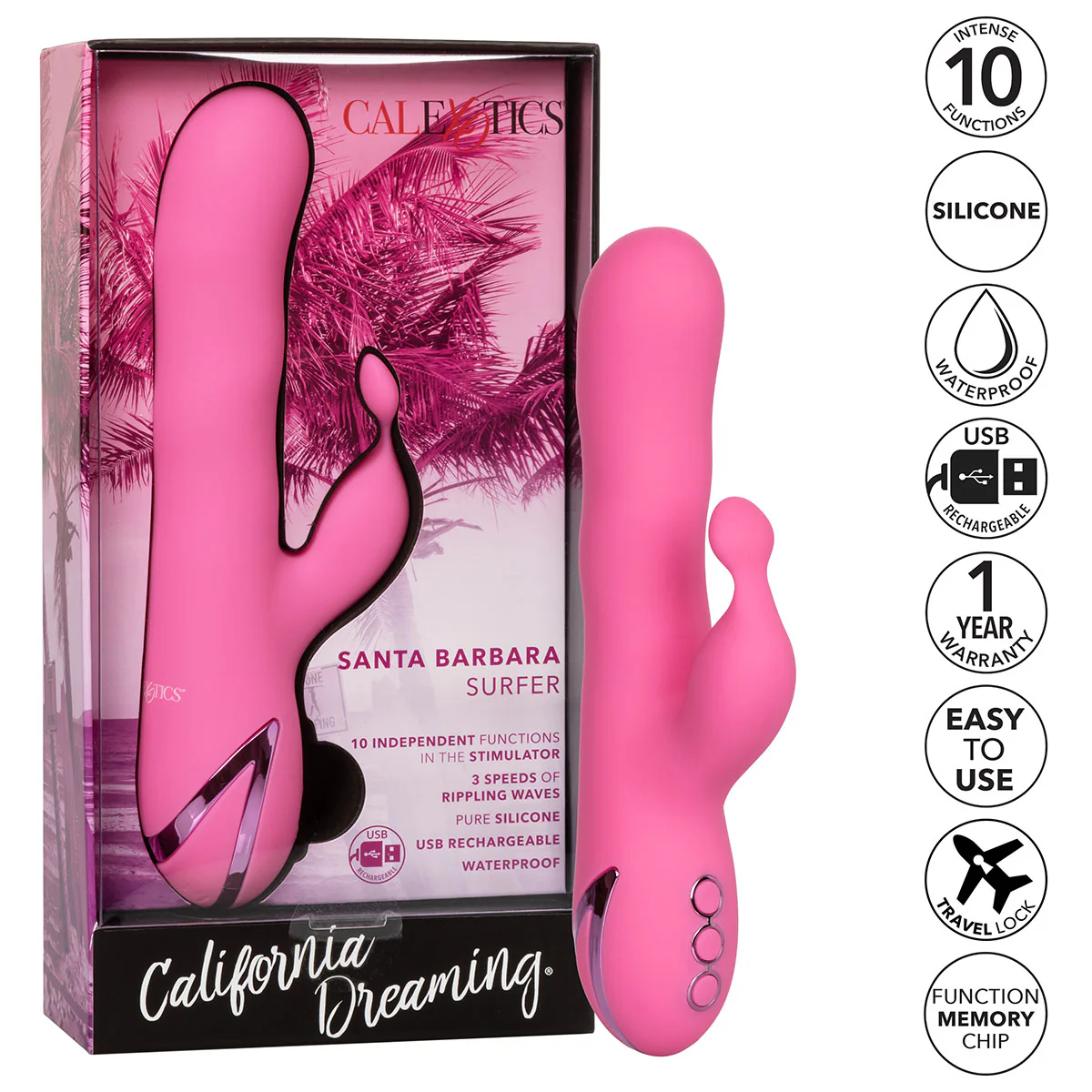 CalExotics California Dreaming – Santa Barbara Surfer Dual Vibrator – Pink